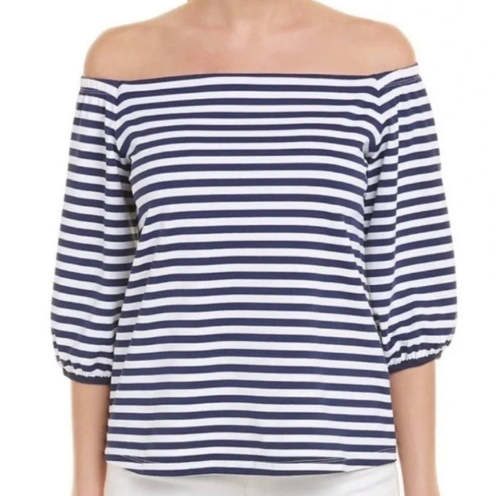 J. McLaughlin Nautical Stripe Catalina Cloth Seacoast Boatneck Blue White XS